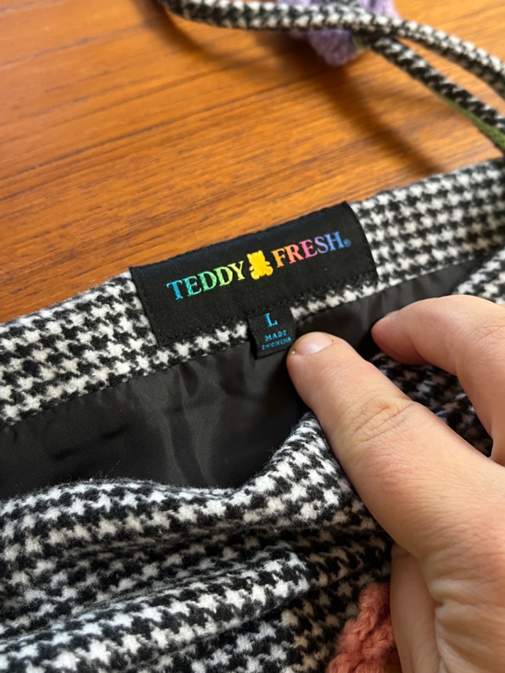 NWOT Teddy Fresh Houndstooth Drop Waist Dress Crochet Bouquet Sz L Maximalism - Picture 3 of 9
